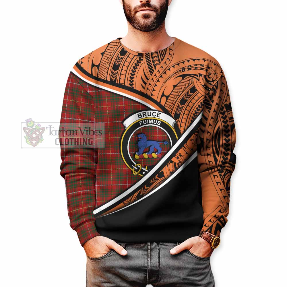 Tartan Vibes Clothing Bruce Crest Tartan Sweatshirt with Maori Tattoo Style - Orange Version