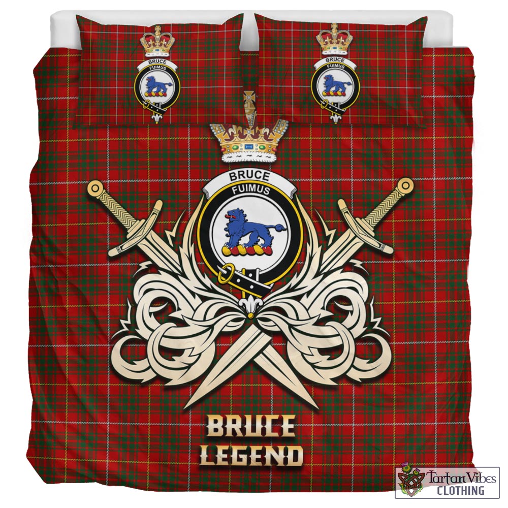 Tartan Vibes Clothing Bruce Tartan Bedding Set with Clan Crest and the Golden Sword of Courageous Legacy