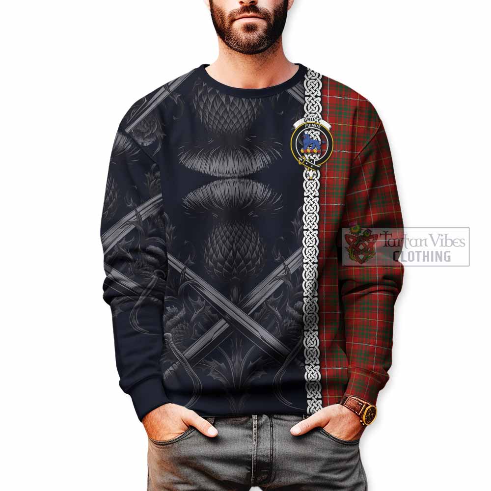 Tartan Vibes Clothing Bruce Tartan Sweatshirt with Family Crest Cross Sword Thistle Celtic Vibes