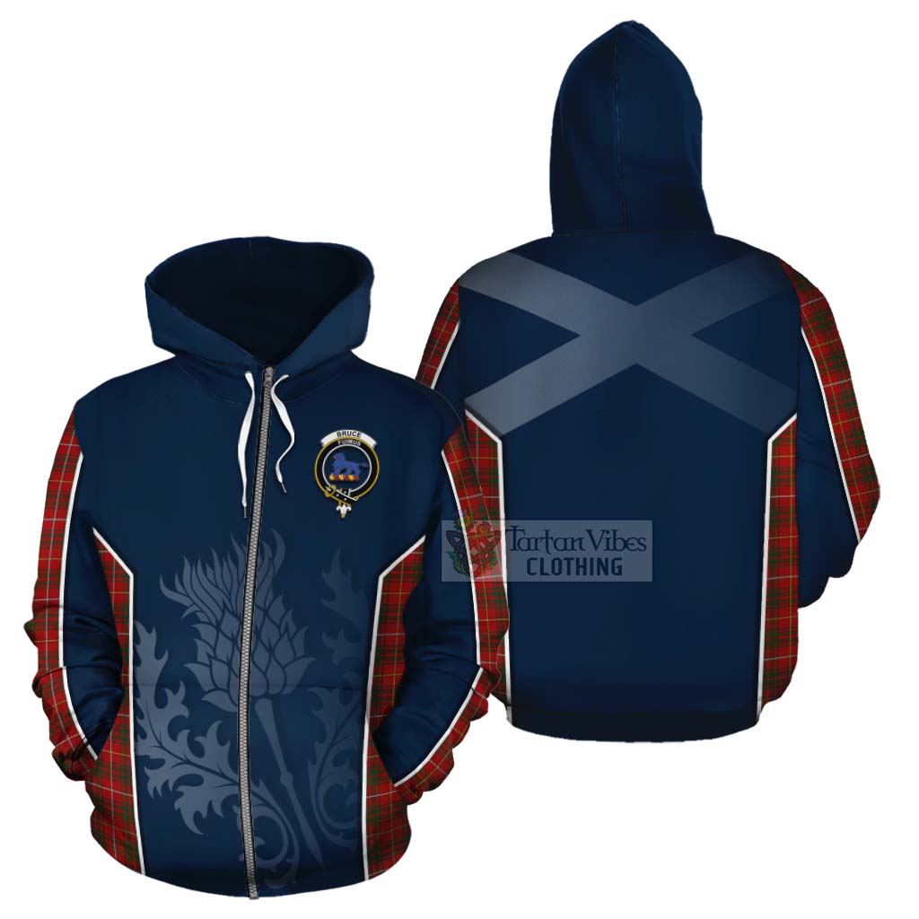 Tartan Vibes Clothing Bruce Tartan Cotton Hoodie with Family Crest and Scottish Thistle Vibes Sport Style