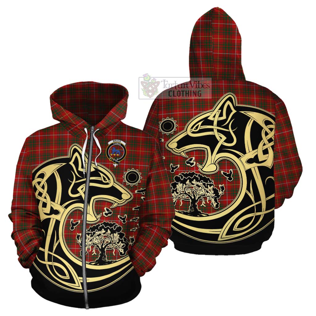 Tartan Vibes Clothing Bruce Tartan Cotton Hoodie with Family Crest Celtic Wolf Style