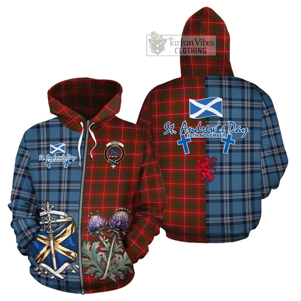 Tartan Vibes Clothing Bruce Tartan Cotton Hoodie Happy St. Andrew's Day Half Tartan Style