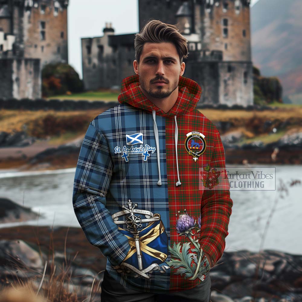 Tartan Vibes Clothing Bruce Tartan Cotton Hoodie Happy St. Andrew's Day Half Tartan Style