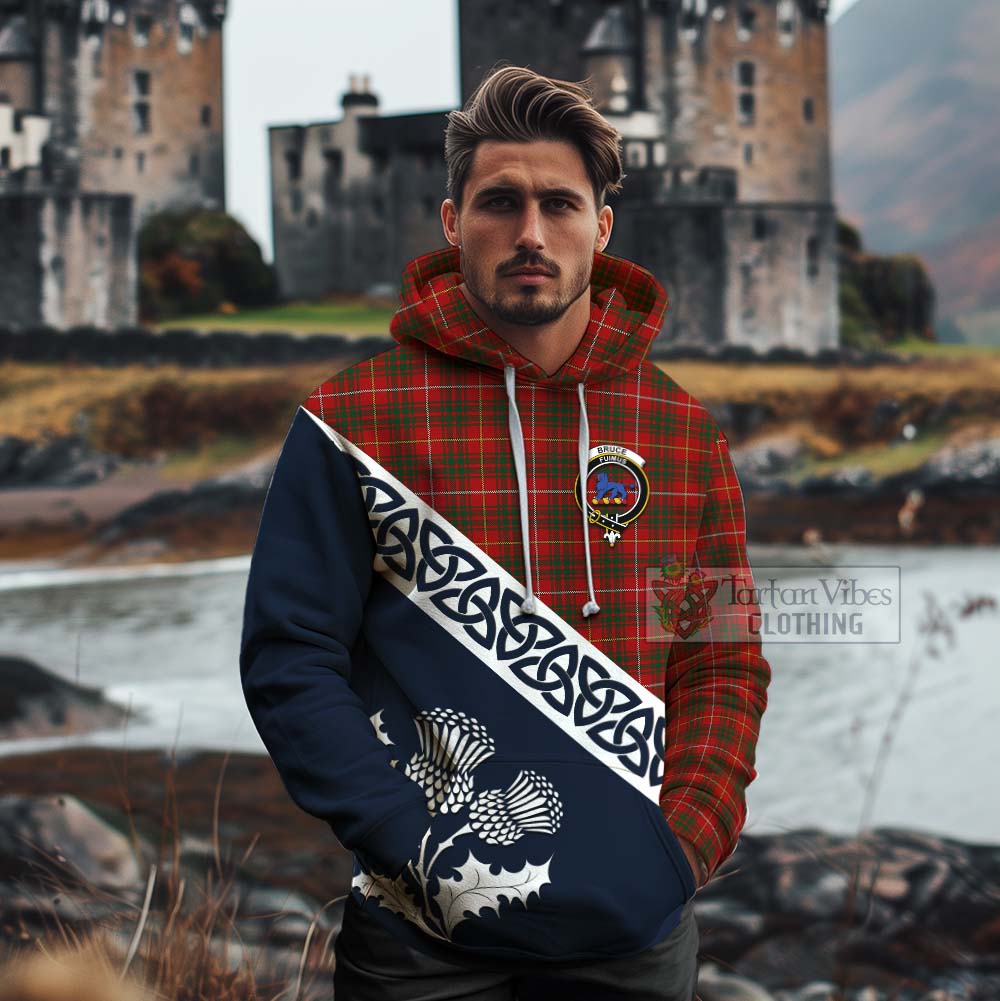 Tartan Vibes Clothing Bruce Tartan Cotton Hoodie Featuring Thistle and Scotland Map