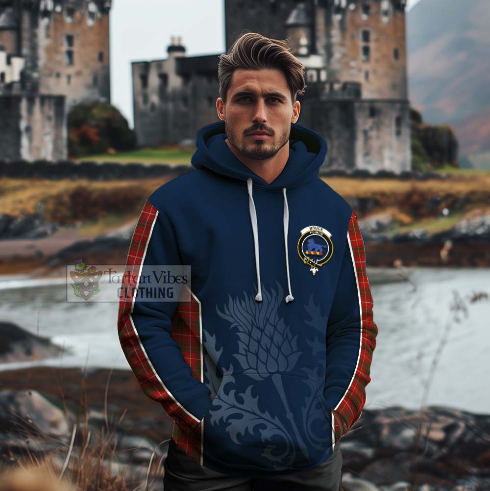 Tartan Vibes Clothing Bruce Tartan Cotton Hoodie with Family Crest and Scottish Thistle Vibes Sport Style