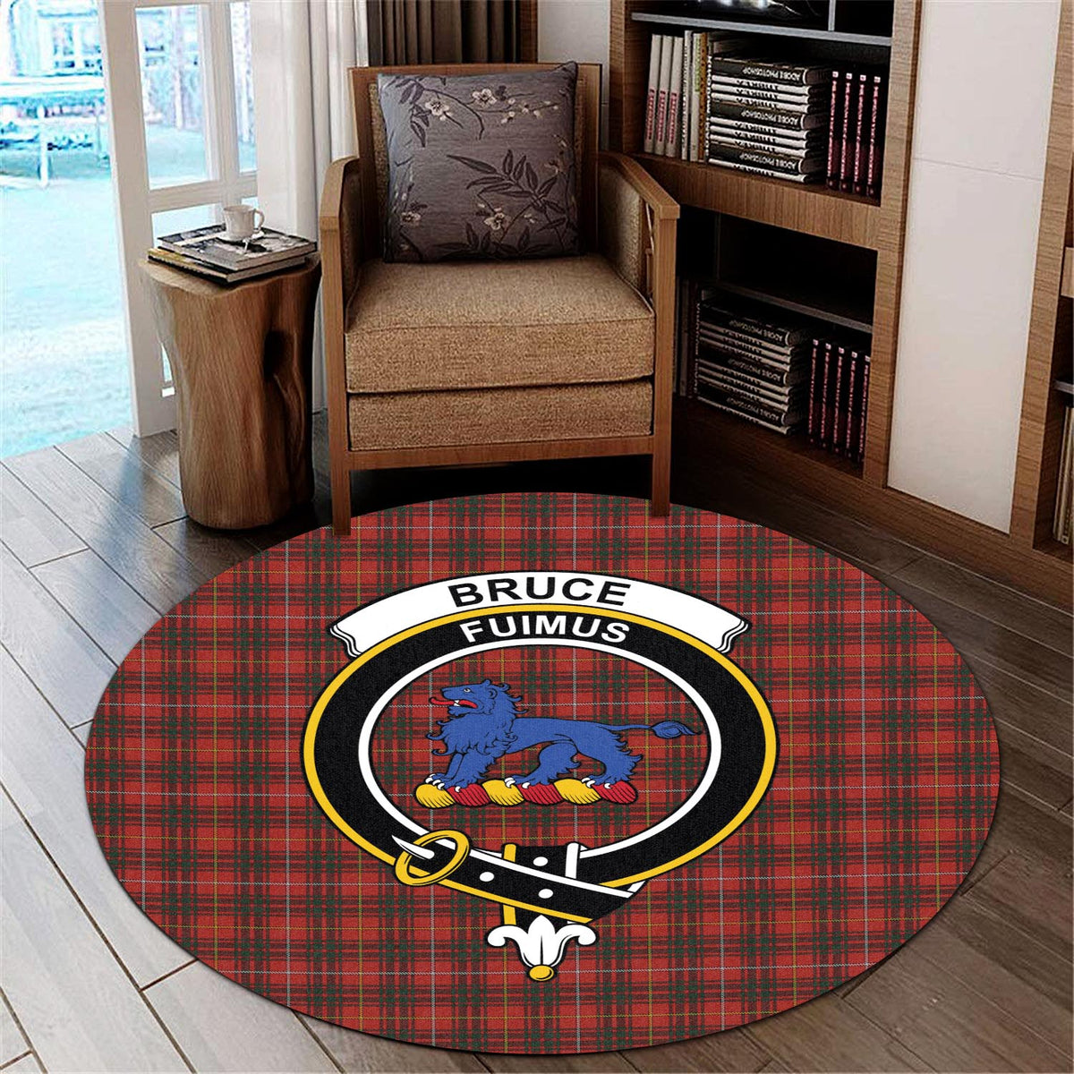 Bruce Tartan Round Rug with Family Crest - Tartan Vibes Clothing