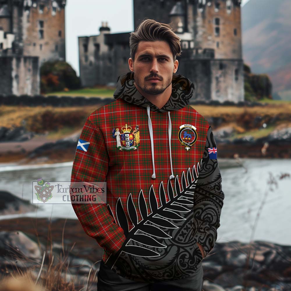 Tartan Vibes Clothing Bruce Crest Tartan Cotton Hoodie with New Zealand Silver Fern Half Style