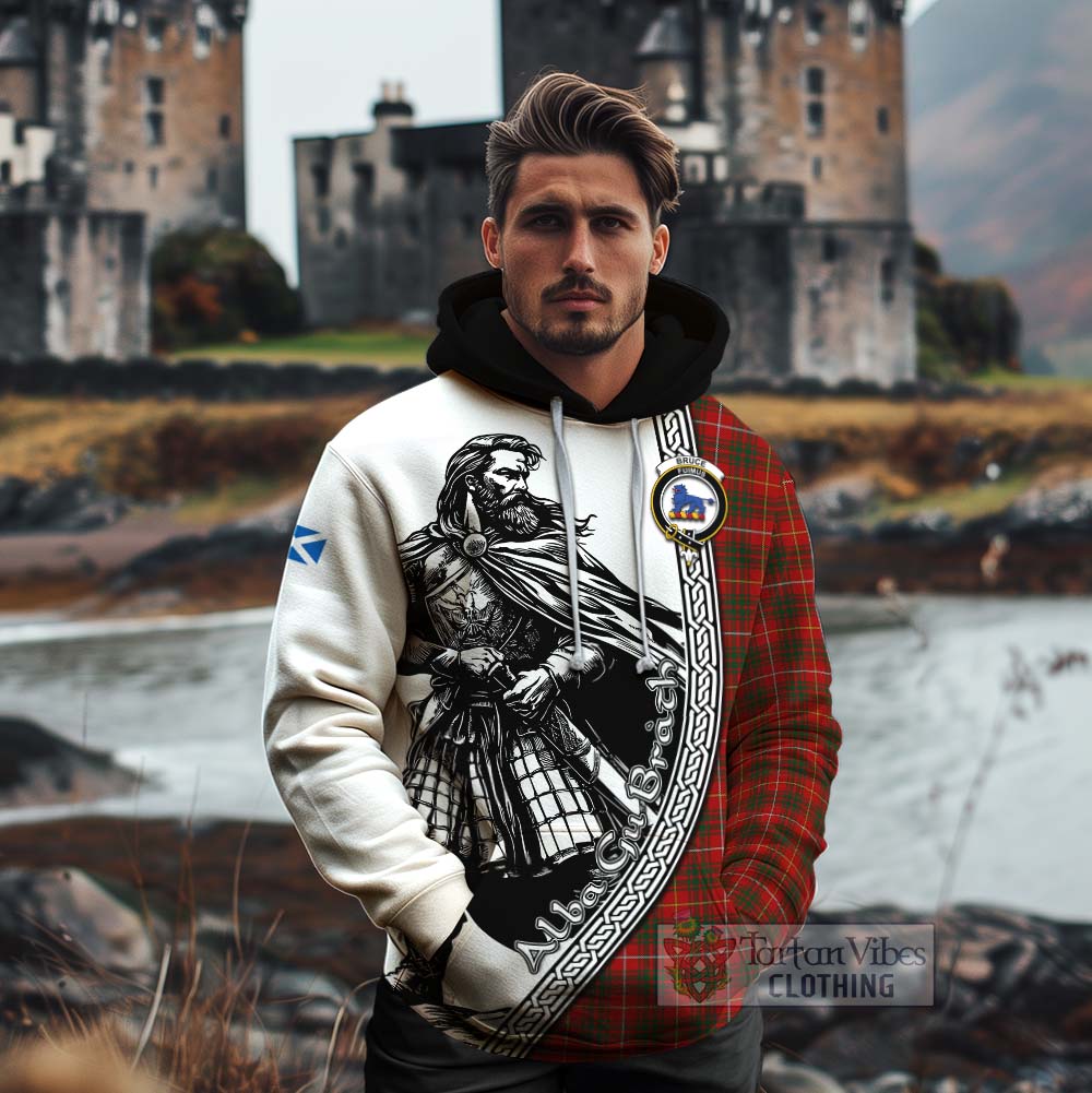 Tartan Vibes Clothing Bruce Tartan Clan Crest Cotton Hoodie with Highlander Warrior Celtic Style