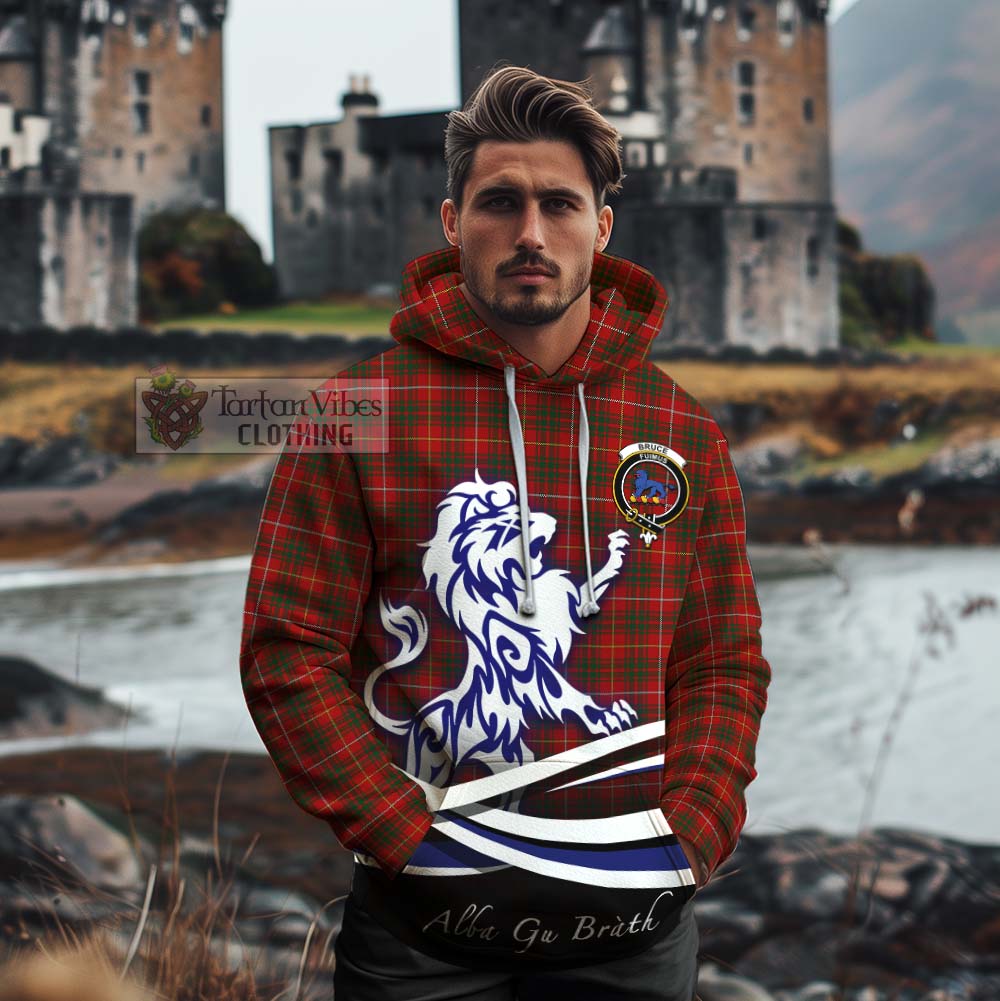 Tartan Vibes Clothing Bruce Tartan Cotton Hoodie with Alba Gu Brath Regal Lion Emblem