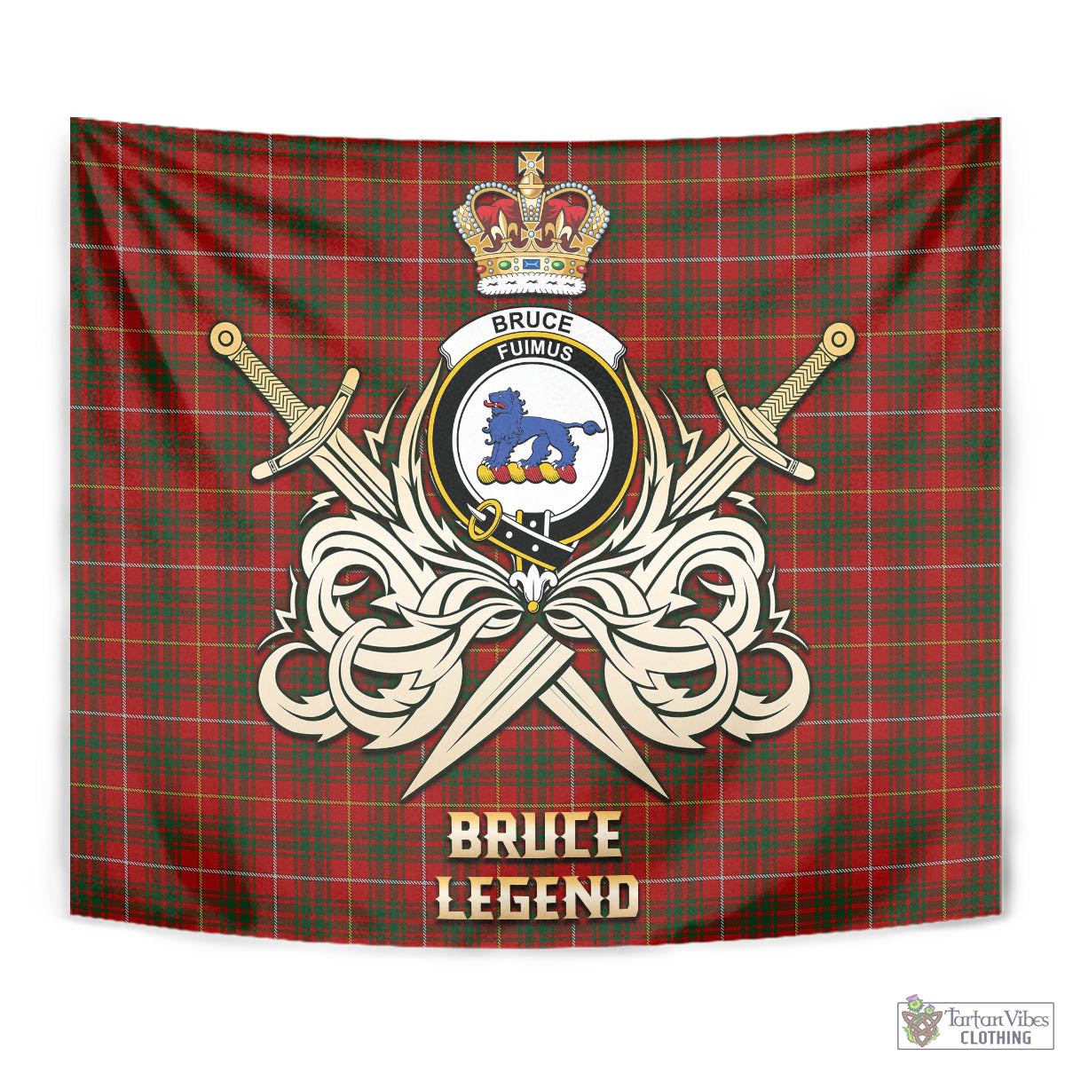 Tartan Vibes Clothing Bruce Tartan Tapestry with Clan Crest and the Golden Sword of Courageous Legacy