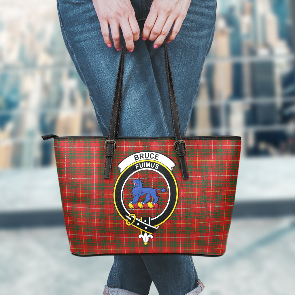 Bruce Tartan Leather Tote Bag with Family Crest - Tartanvibesclothing