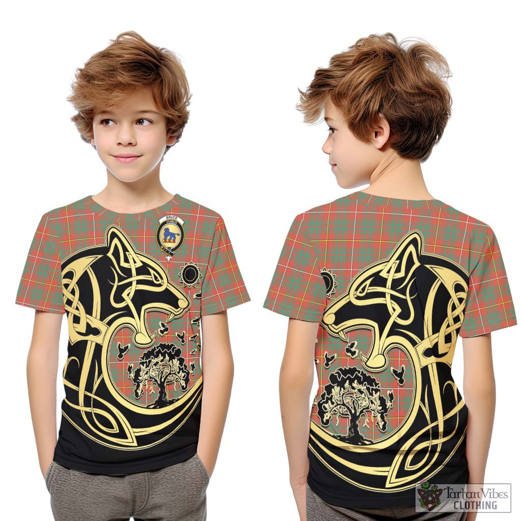 Bruce Ancient Tartan Kid T-Shirt with Family Crest Celtic Wolf Style Youth XL Size14 - Tartan Vibes Clothing