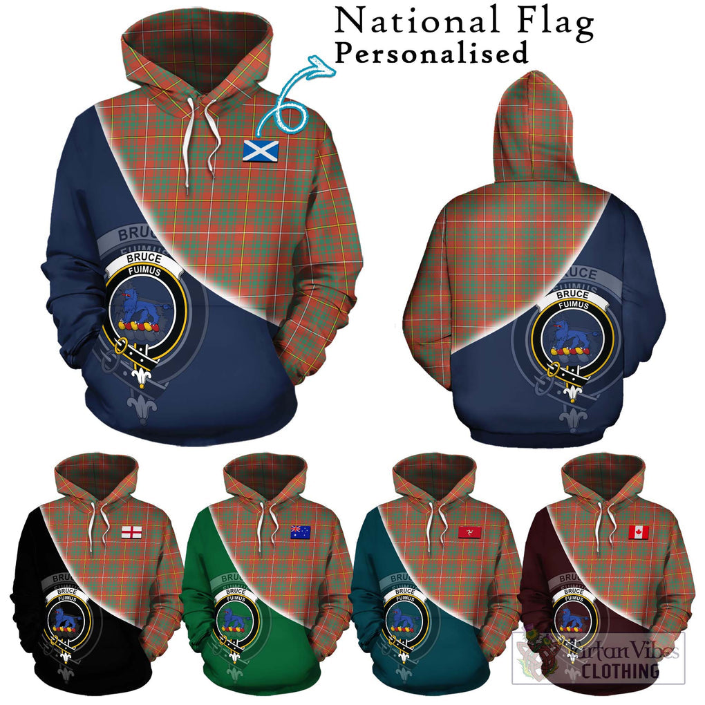 Bruce Ancient Tartan Hoodie with Personalised National Flag and Family Crest Half Style Zip Hoodie - Tartanvibesclothing Shop