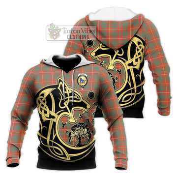 Bruce Ancient Tartan Knitted Hoodie with Family Crest Celtic Wolf Style