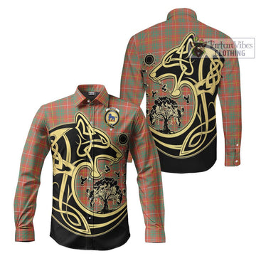 Bruce Ancient Tartan Long Sleeve Button Shirt with Family Crest Celtic Wolf Style