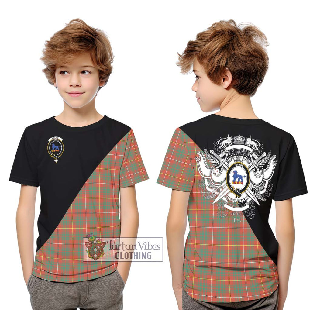 Bruce Ancient Tartan Kid T-Shirt with Family Crest and Military Logo Style Youth XL Size14 - Tartanvibesclothing Shop