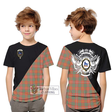 Bruce Ancient Tartan Kid T-Shirt with Family Crest and Military Logo Style