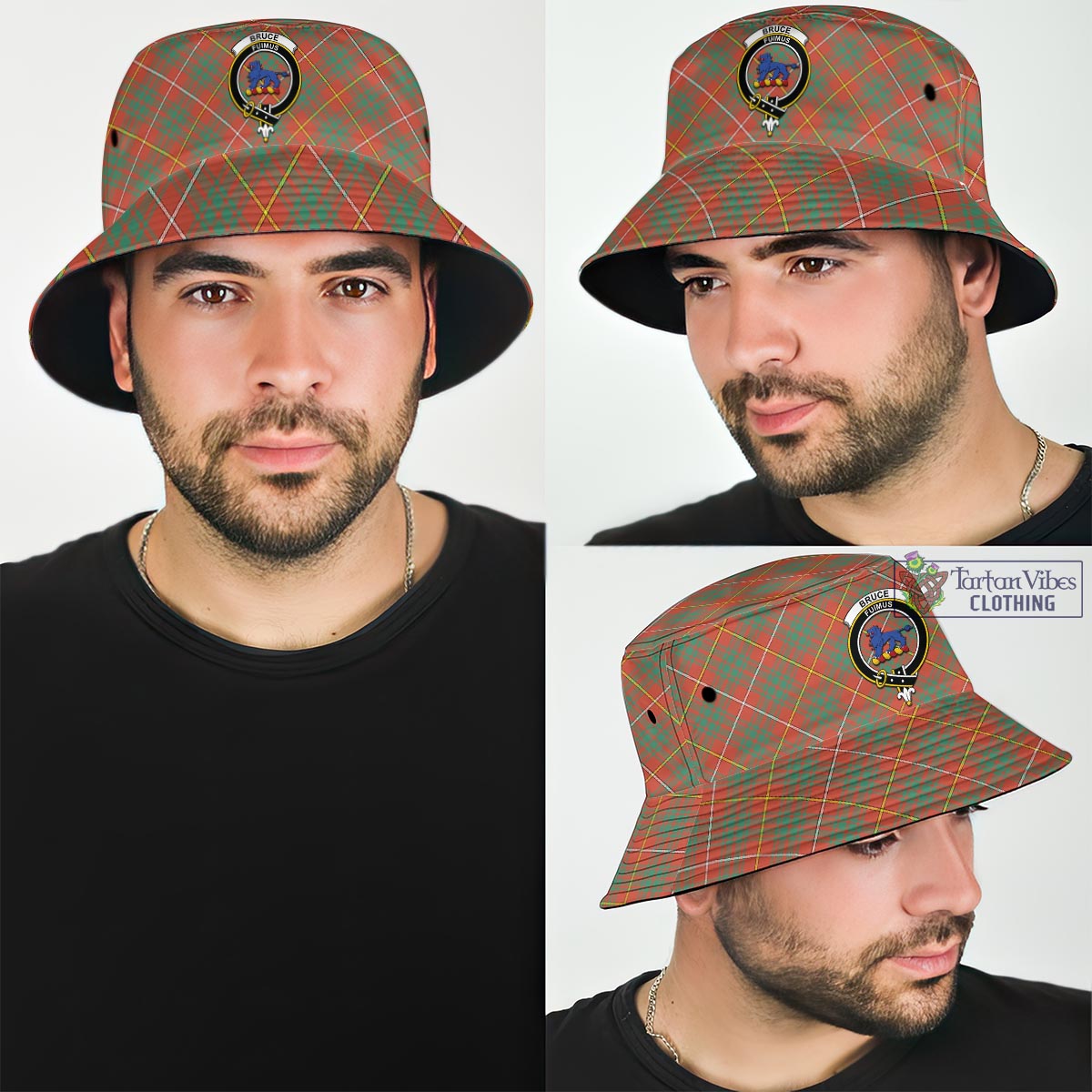 Tartan Vibes Clothing Bruce Ancient Tartan Bucket Hat with Family Crest