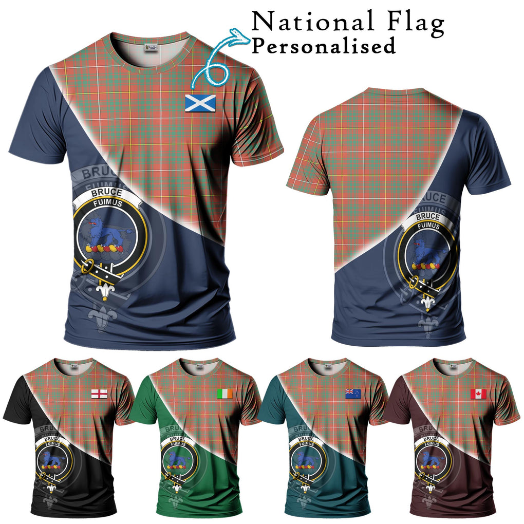 Bruce Ancient Tartan T-Shirt with Personalised National Flag and Family Crest Half Style Kid's Shirt - Tartanvibesclothing Shop