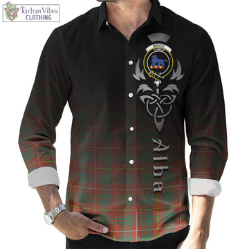 Bruce Ancient Tartan Long Sleeve Button Up Featuring Alba Gu Brath Family Crest Celtic Inspired