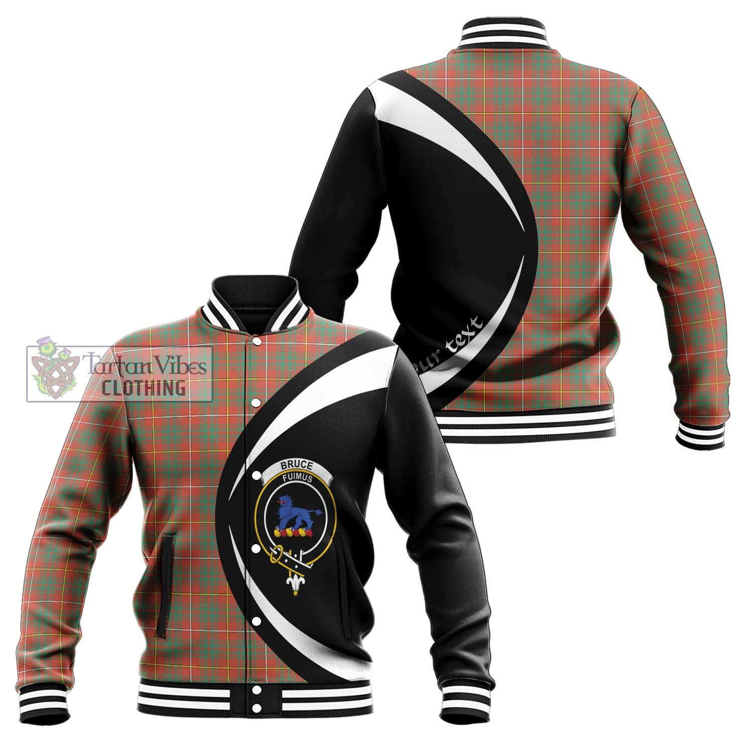 Bruce Ancient Tartan Baseball Jacket with Family Crest Circle Style Unisex - Tartan Vibes Clothing