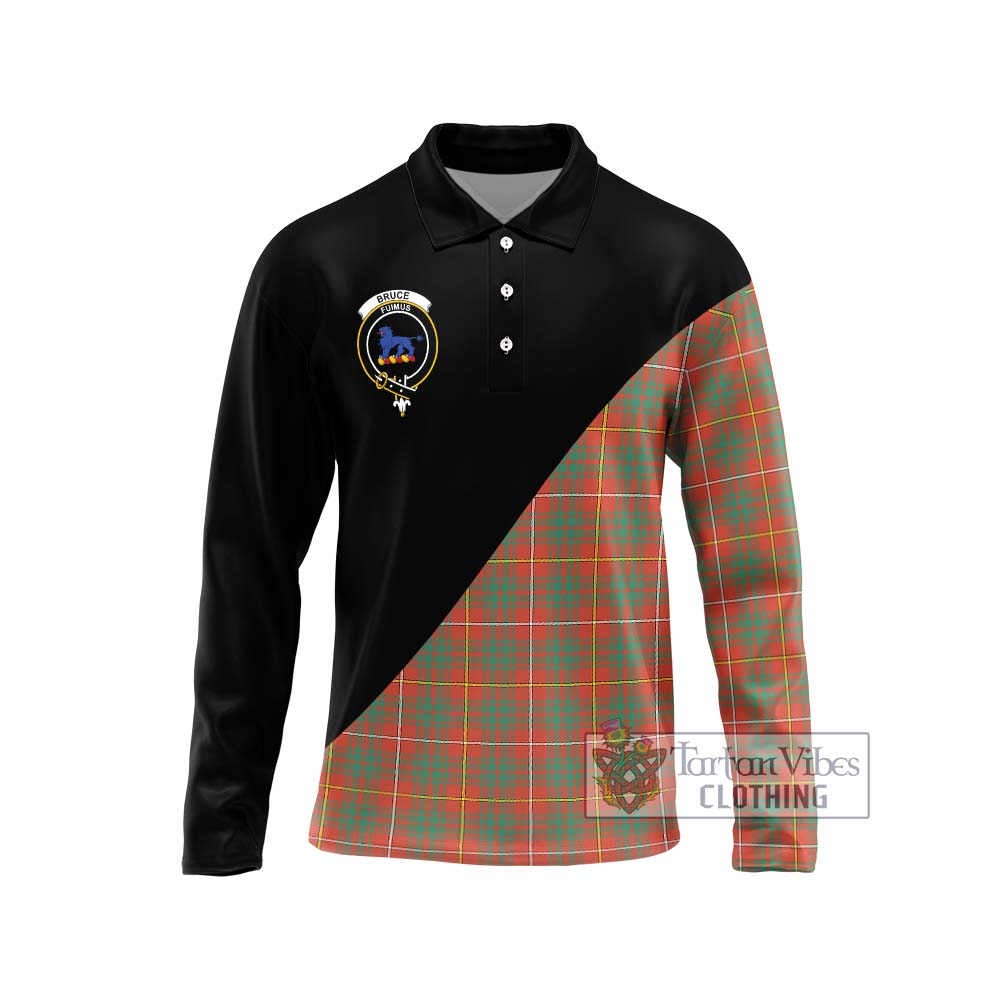 Bruce Ancient Tartan Long Sleeve Polo Shirt with Family Crest and Military Logo Style Unisex - Tartanvibesclothing Shop