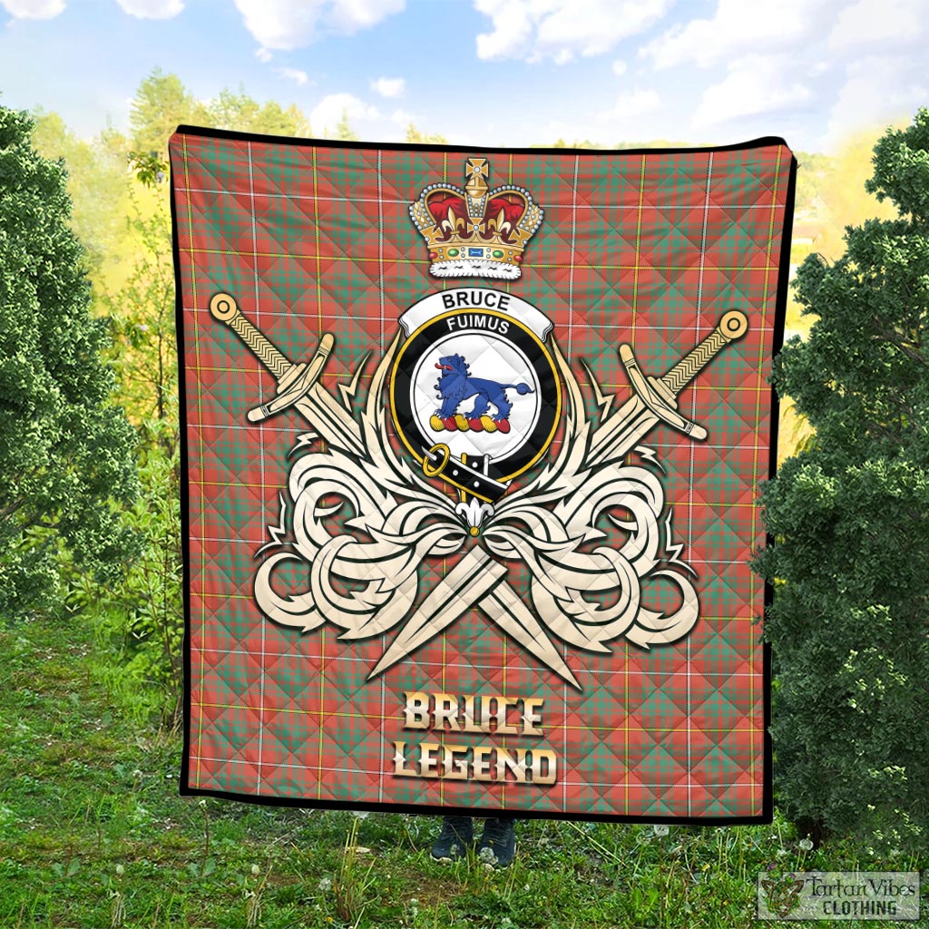 Tartan Vibes Clothing Bruce Ancient Tartan Quilt with Clan Crest and the Golden Sword of Courageous Legacy