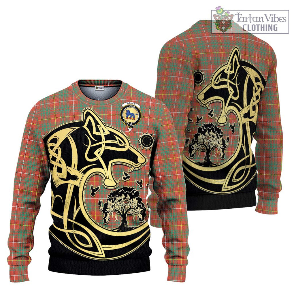 Bruce Ancient Tartan Knitted Sweater with Family Crest Celtic Wolf Style Unisex - Tartan Vibes Clothing