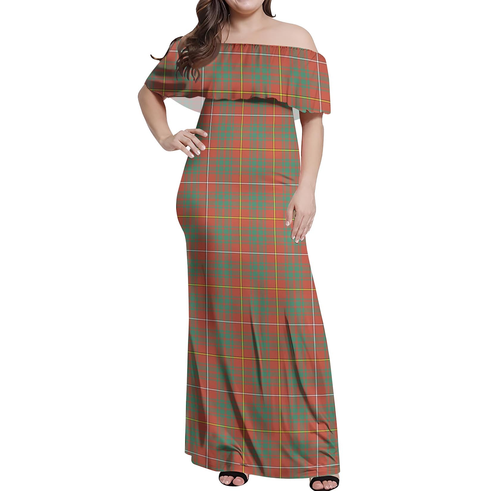 Bruce Ancient Tartan Off Shoulder Long Dress Women's Dress - Tartanvibesclothing