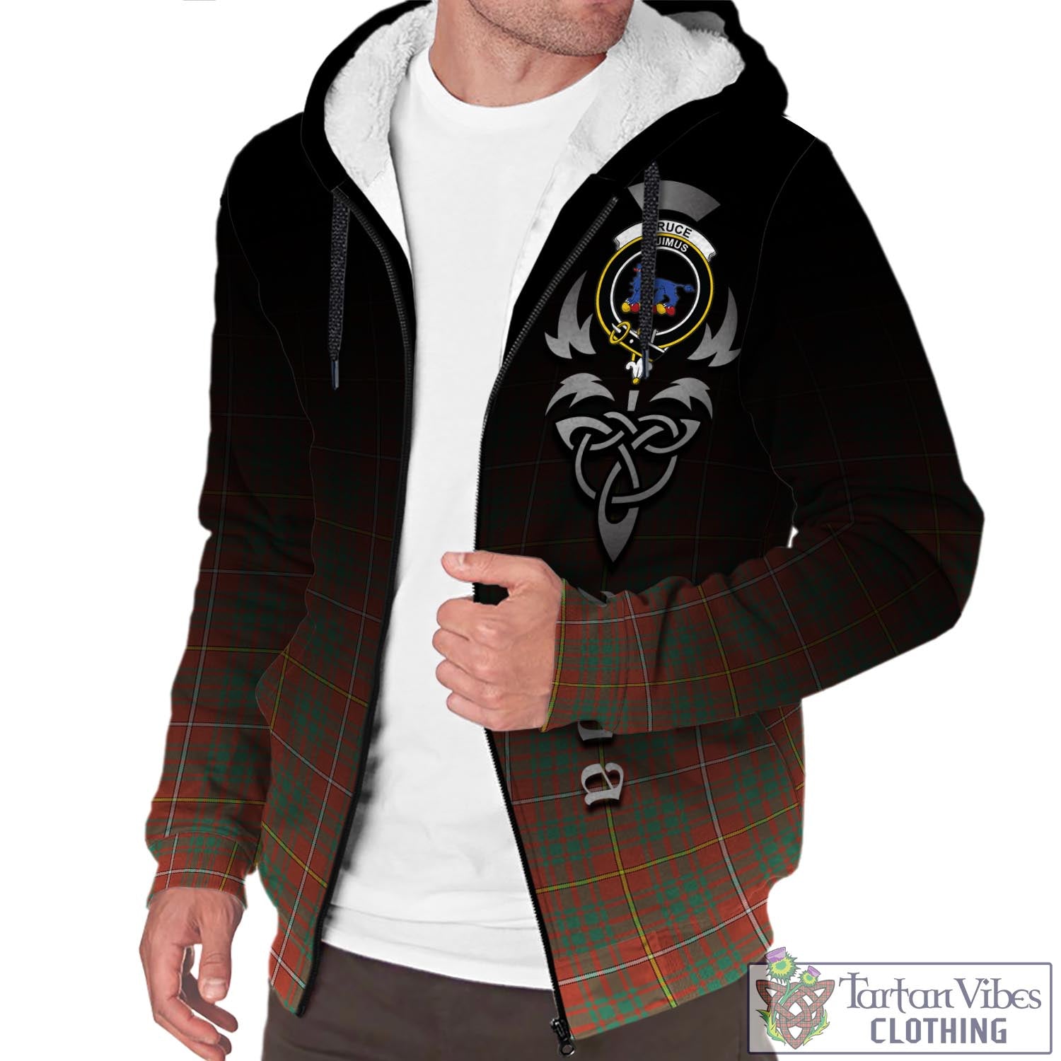 Tartan Vibes Clothing Bruce Ancient Tartan Sherpa Hoodie Featuring Alba Gu Brath Family Crest Celtic Inspired