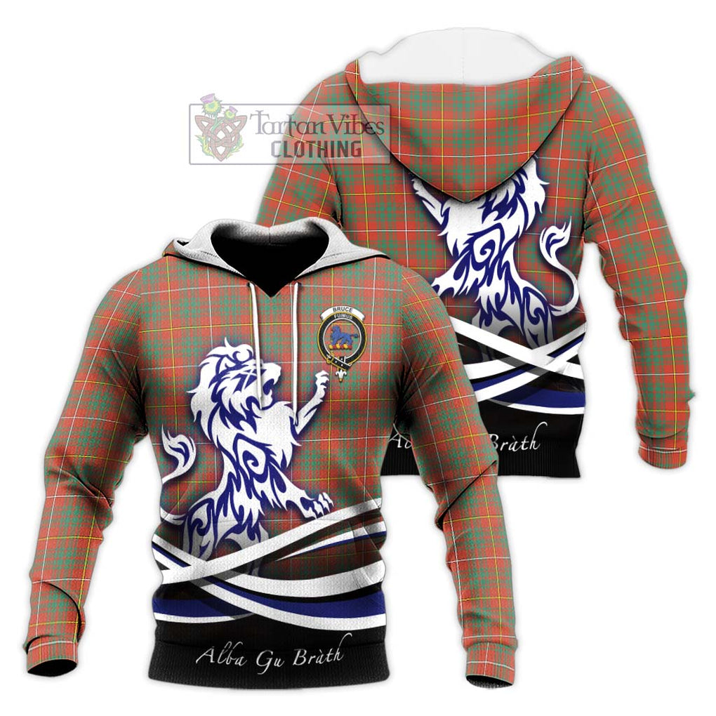 Bruce Ancient Tartan Knitted Hoodie with Alba Gu Brath Regal Lion Emblem Unisex Knitted Pullover Hoodie - Tartanvibesclothing Shop