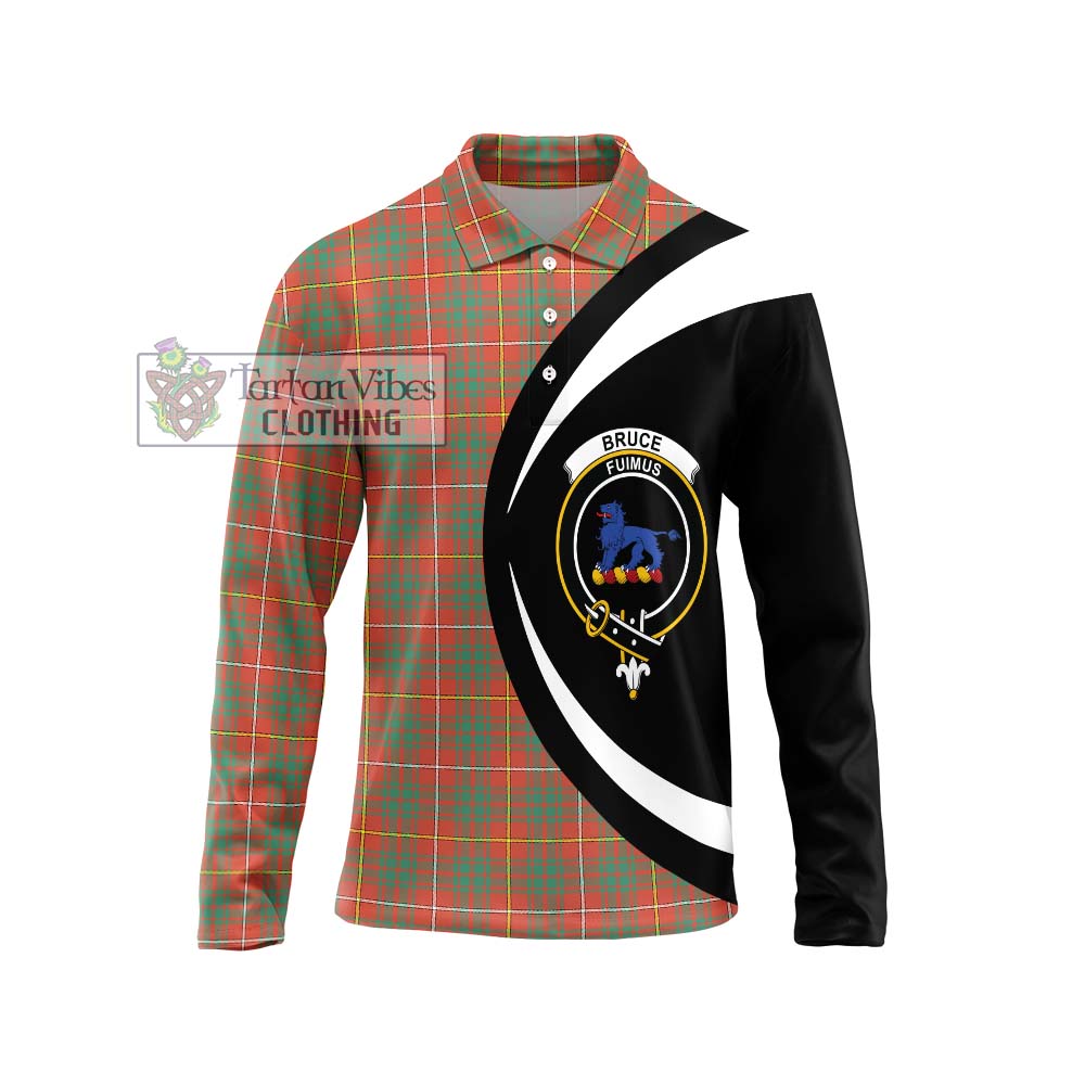 Bruce Ancient Tartan Long Sleeve Polo Shirt with Family Crest Circle Style Unisex - Tartan Vibes Clothing