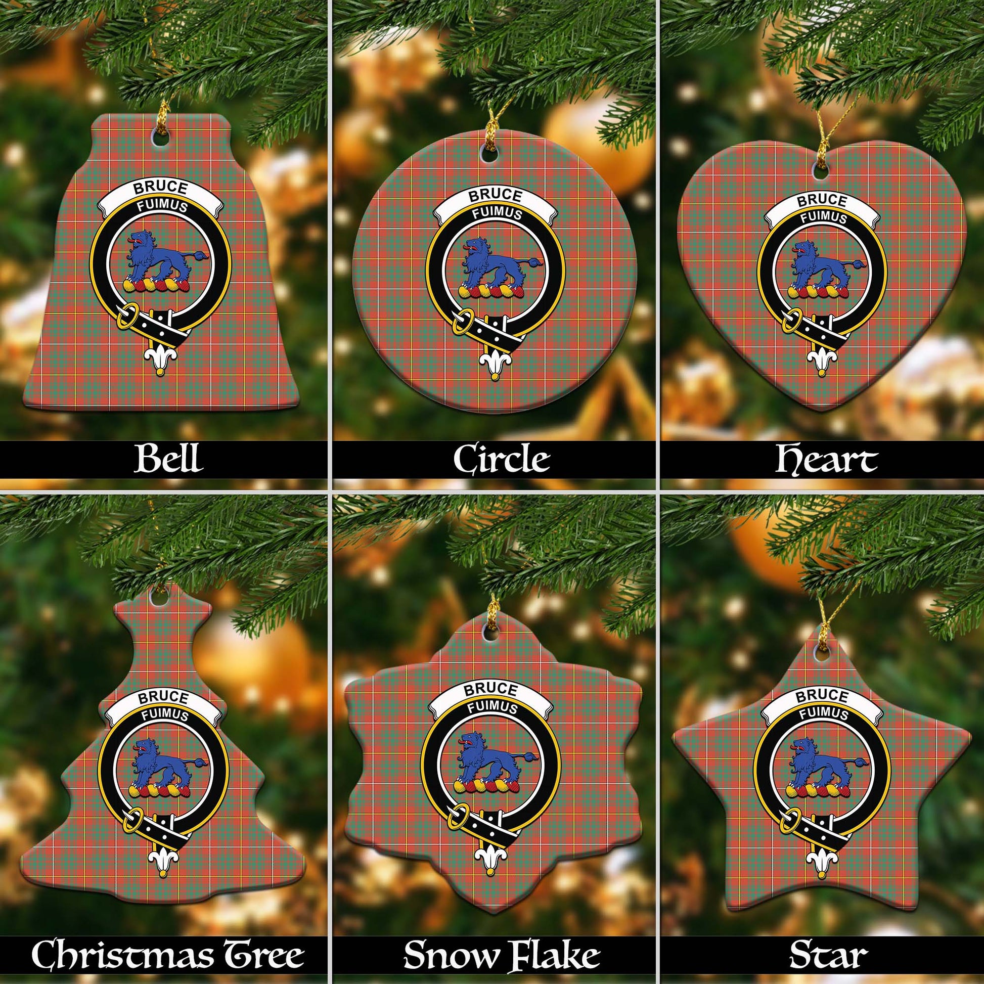 Bruce Ancient Tartan Christmas Ornaments with Family Crest Ceramic Bell Pack 1: ornament * 1 piece - Tartanvibesclothing