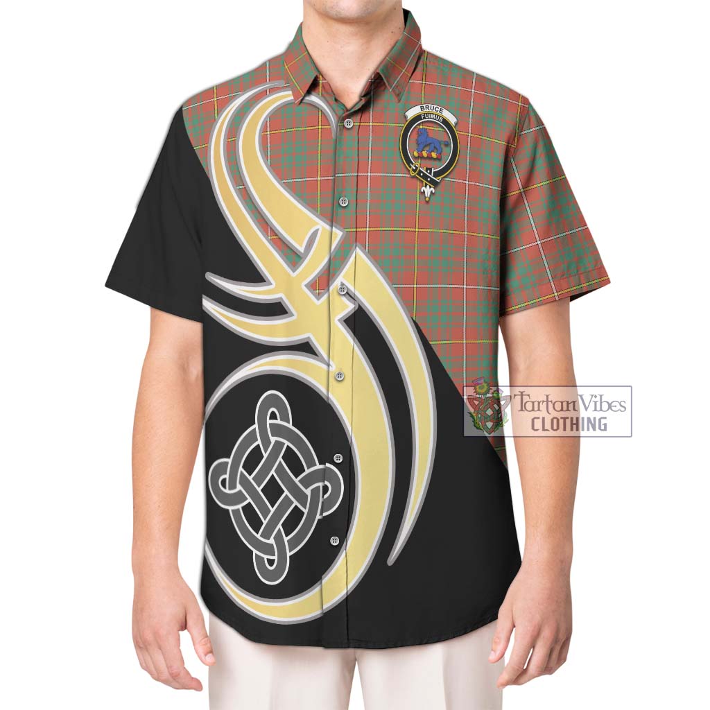 Bruce Ancient Tartan Short Sleeve Button Shirt with Family Crest and Celtic Symbol Style Kid - Tartan Vibes Clothing