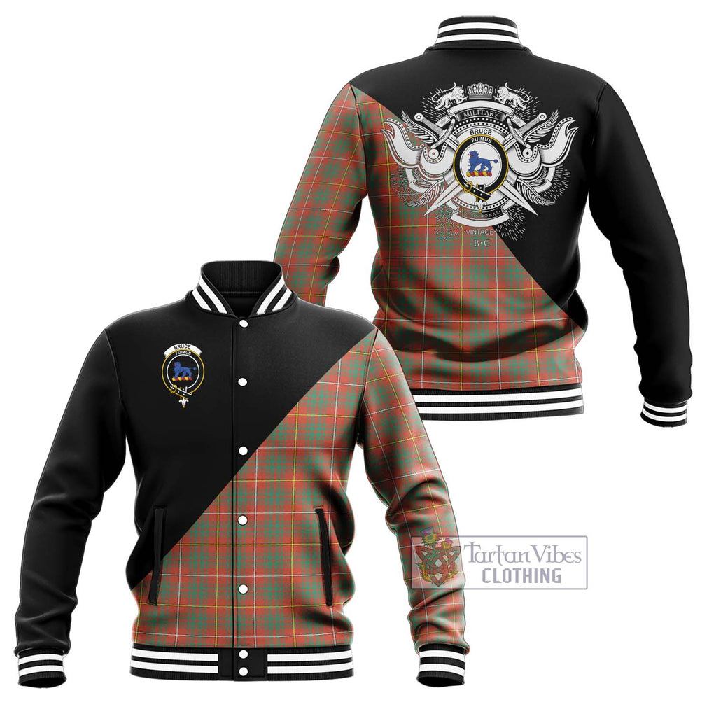 Bruce Ancient Tartan Baseball Jacket with Family Crest and Military Logo Style Unisex - Tartanvibesclothing Shop