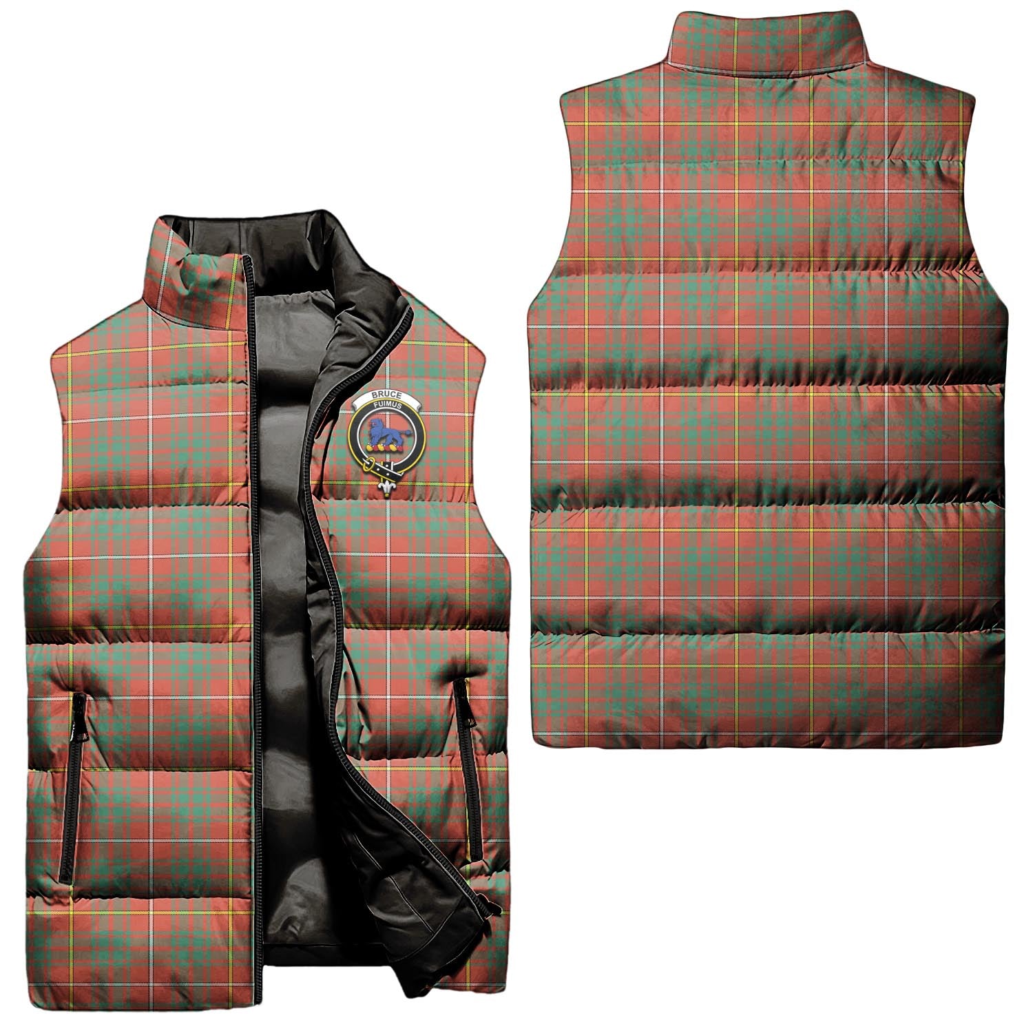 Bruce Ancient Tartan Sleeveless Puffer Jacket with Family Crest Unisex - Tartanvibesclothing