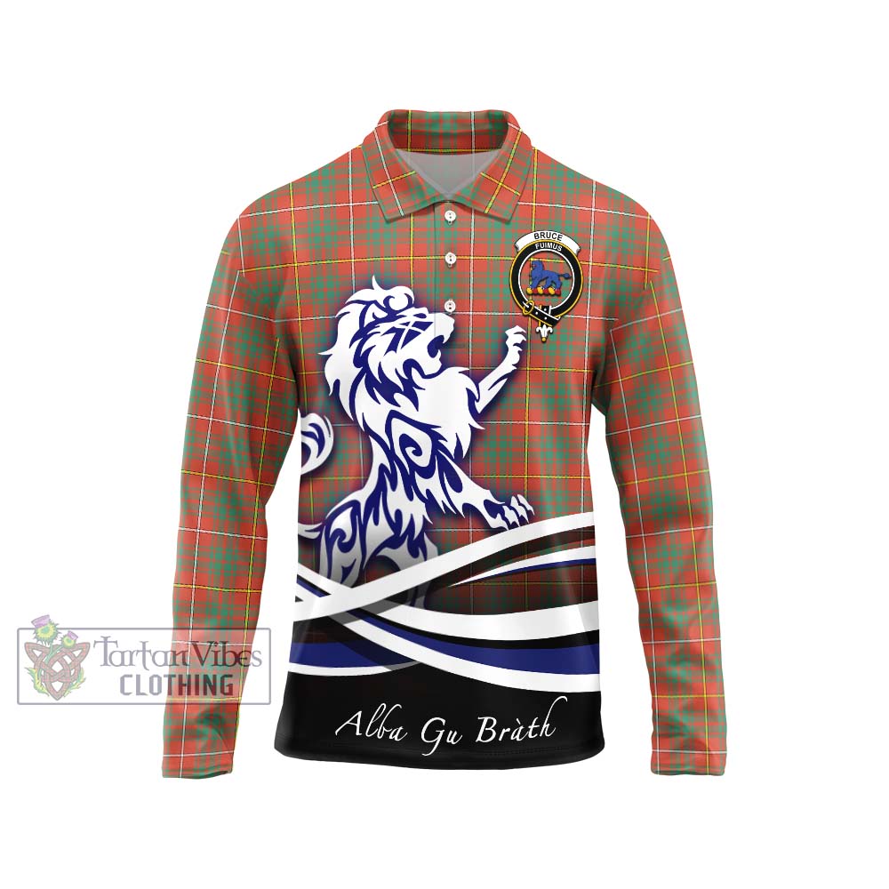 Bruce Ancient Tartan Long Sleeve Polo Shirt with Alba Gu Brath Regal Lion Emblem Unisex - Tartanvibesclothing Shop