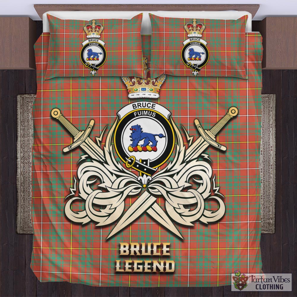 Tartan Vibes Clothing Bruce Ancient Tartan Bedding Set with Clan Crest and the Golden Sword of Courageous Legacy