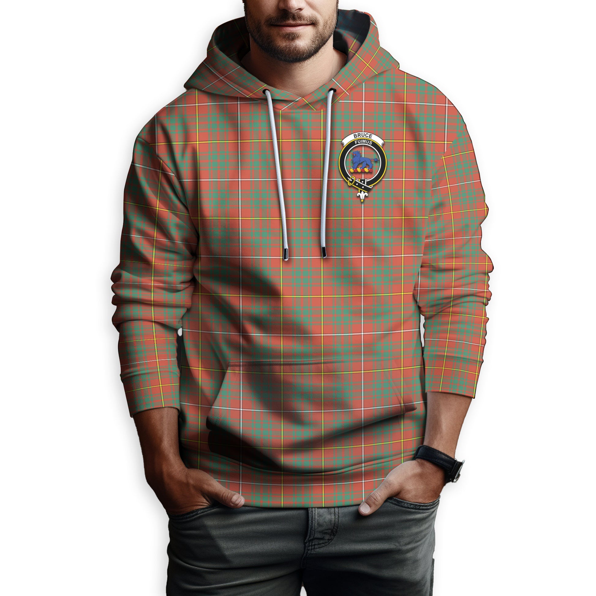 Bruce Ancient Tartan Hoodie with Family Crest - Tartanvibesclothing