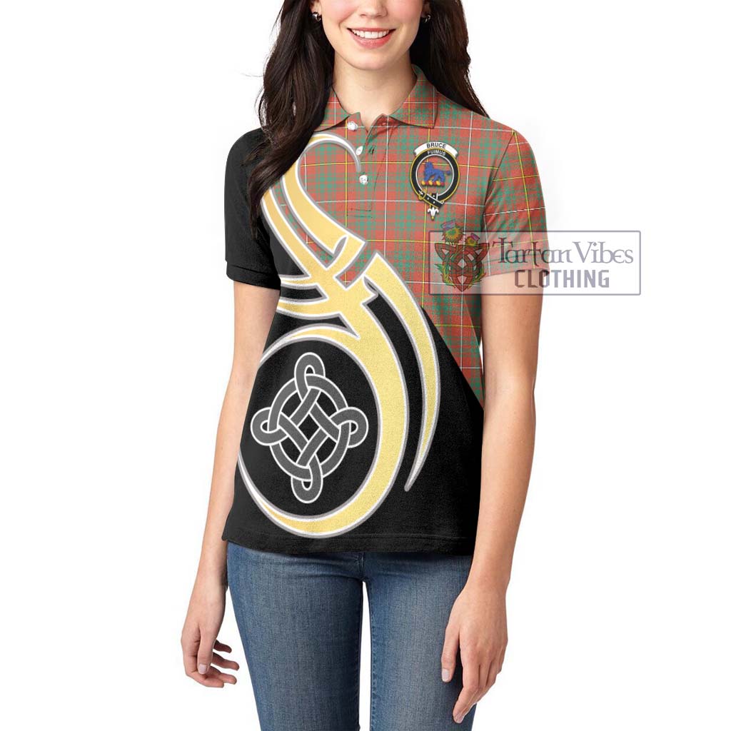 Bruce Ancient Tartan Women's Polo Shirt with Family Crest and Celtic Symbol Style Women - Tartan Vibes Clothing