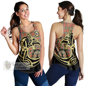 Bruce Ancient Tartan Women's Racerback Tanks with Family Crest Celtic Wolf Style