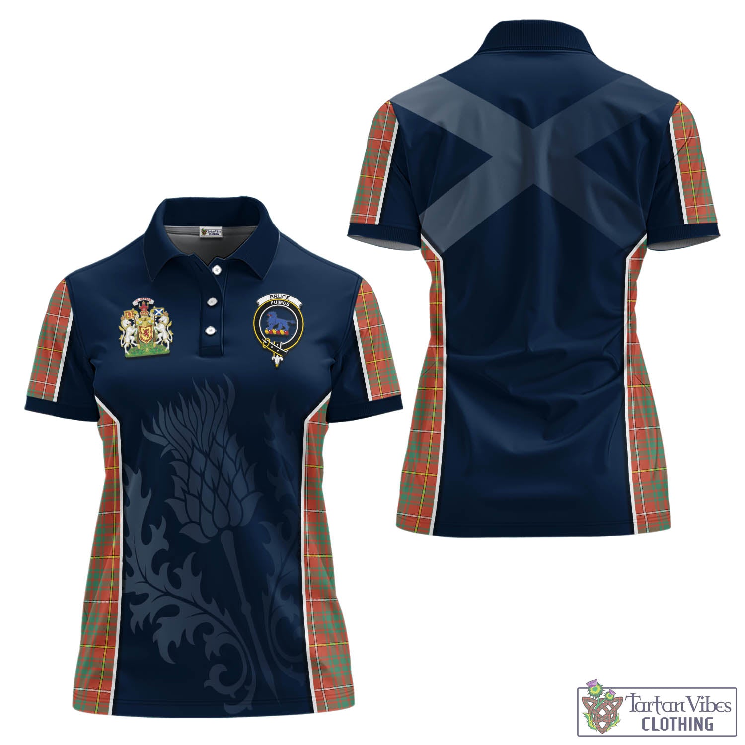 Tartan Vibes Clothing Bruce Ancient Tartan Women's Polo Shirt with Family Crest and Scottish Thistle Vibes Sport Style