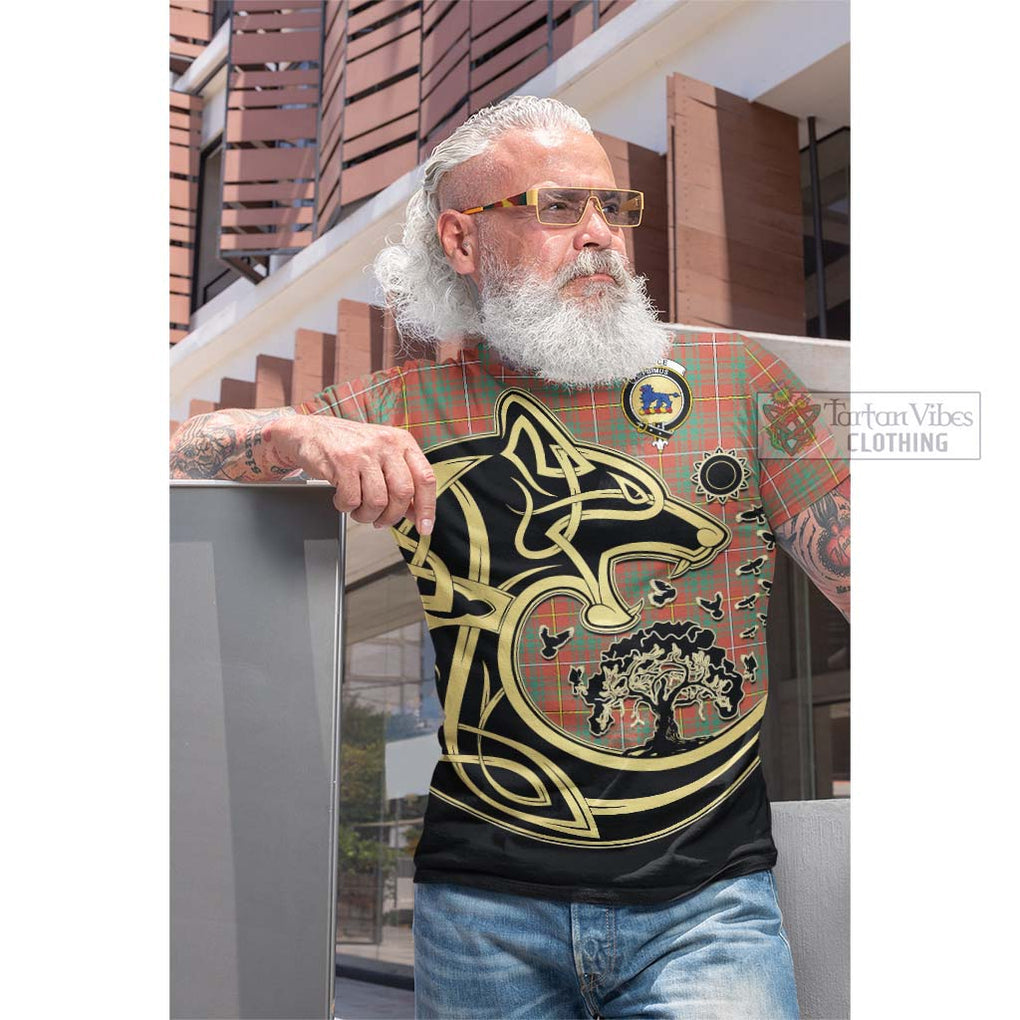 Tartan Vibes Clothing Bruce Ancient Tartan Cotton T-shirt with Family Crest Celtic Wolf Style