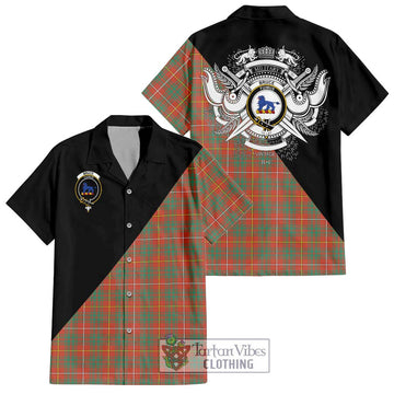 Bruce Ancient Tartan Short Sleeve Button Shirt with Family Crest and Military Logo Style