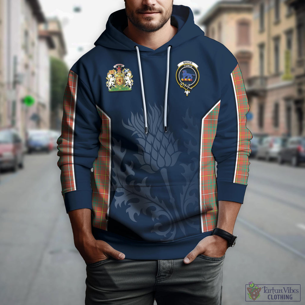 Tartan Vibes Clothing Bruce Ancient Tartan Hoodie with Family Crest and Scottish Thistle Vibes Sport Style