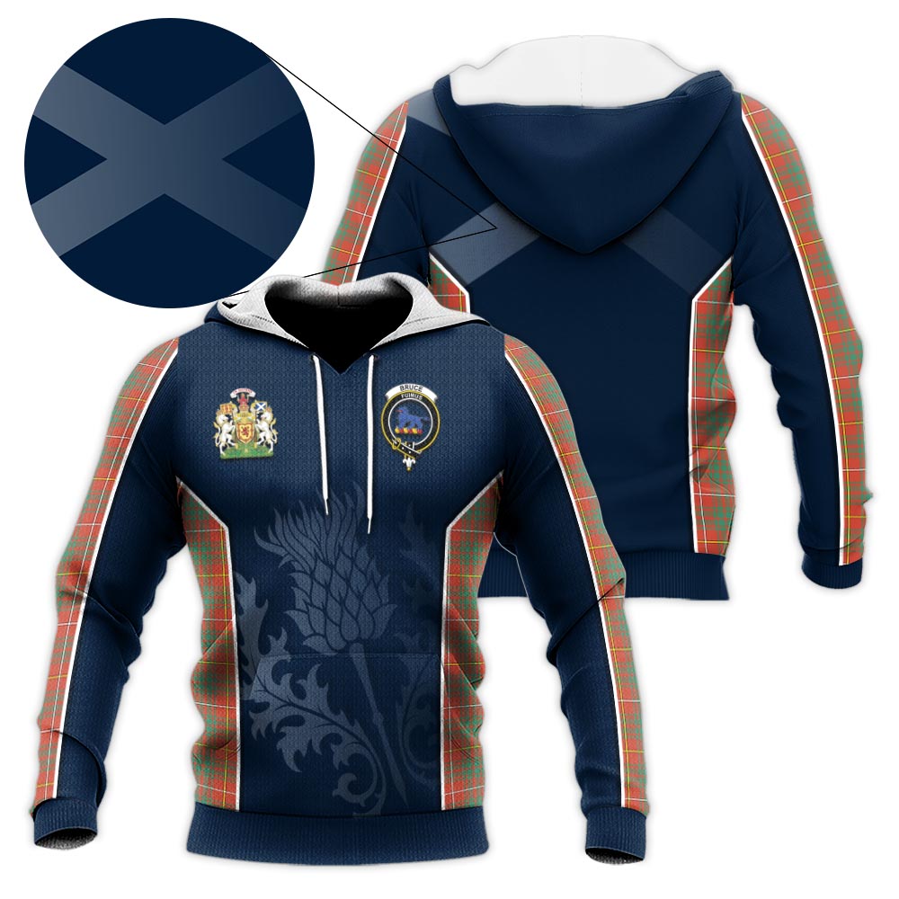 Tartan Vibes Clothing Bruce Ancient Tartan Knitted Hoodie with Family Crest and Scottish Thistle Vibes Sport Style