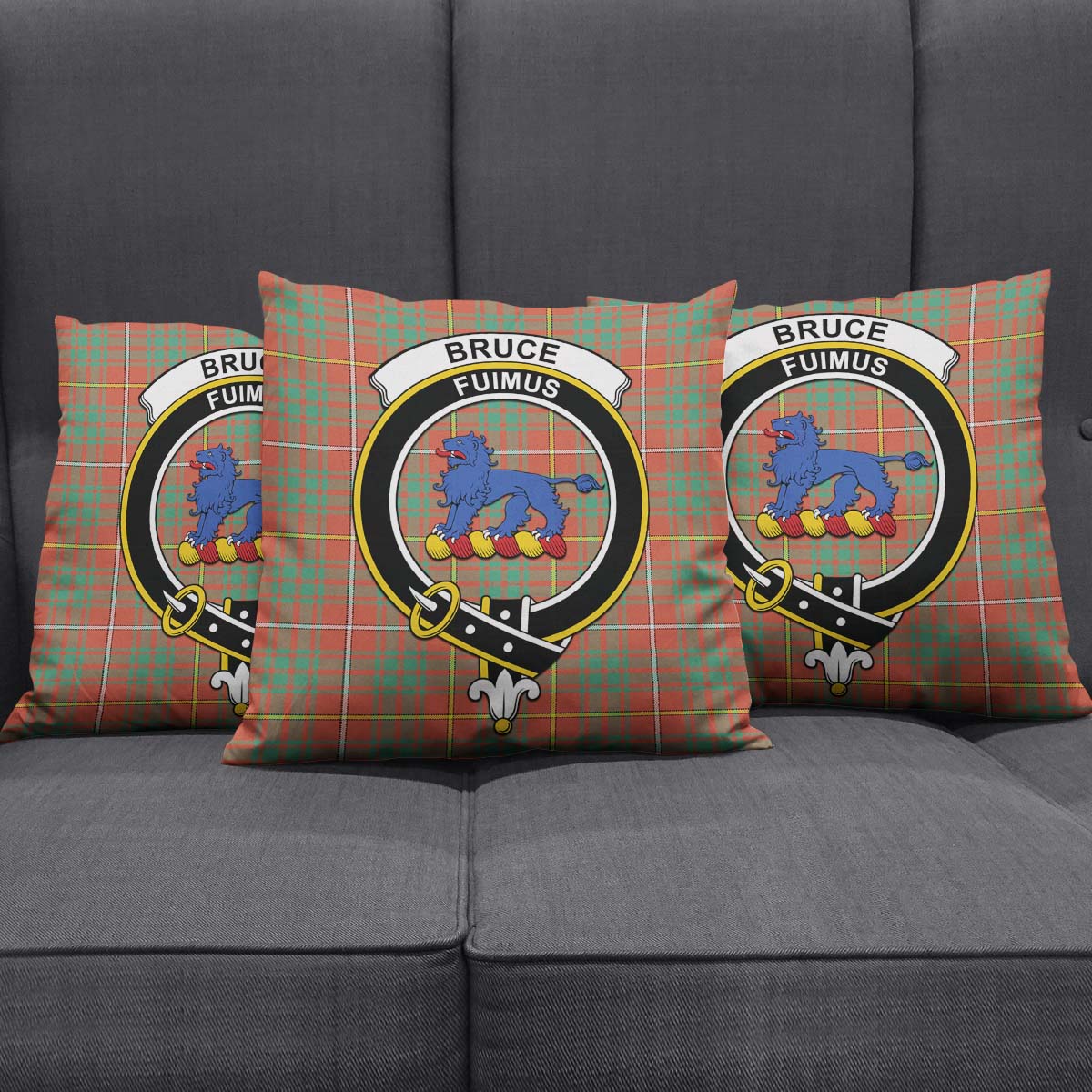 Bruce Ancient Tartan Pillow Cover with Family Crest Square Pillow Cover - Tartanvibesclothing