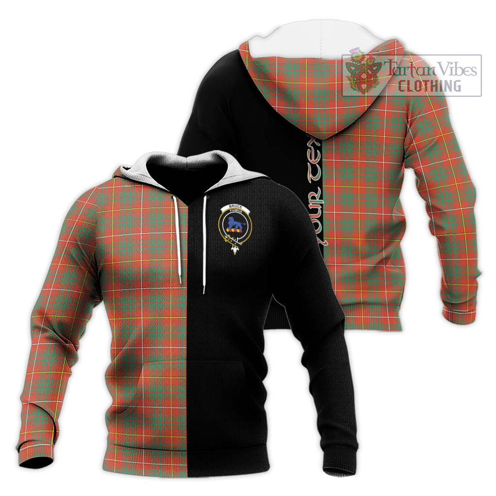 Bruce Ancient Tartan Knitted Hoodie with Family Crest and Half Of Me Style Unisex Knitted Pullover Hoodie - Tartanvibesclothing Shop