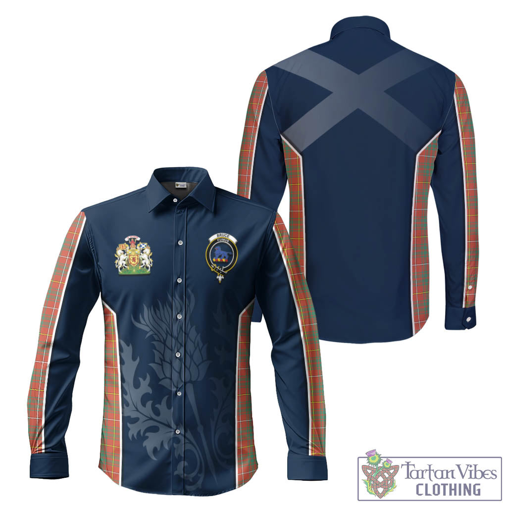 Tartan Vibes Clothing Bruce Ancient Tartan Long Sleeve Button Up Shirt with Family Crest and Scottish Thistle Vibes Sport Style