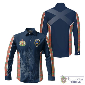 Bruce Ancient Tartan Long Sleeve Button Up Shirt with Family Crest and Scottish Thistle Vibes Sport Style